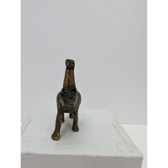 Brass Elephant Trunk Up with Tusks 3 Inch Tall 3 Inch Long Made in India - Picture 2 of 7